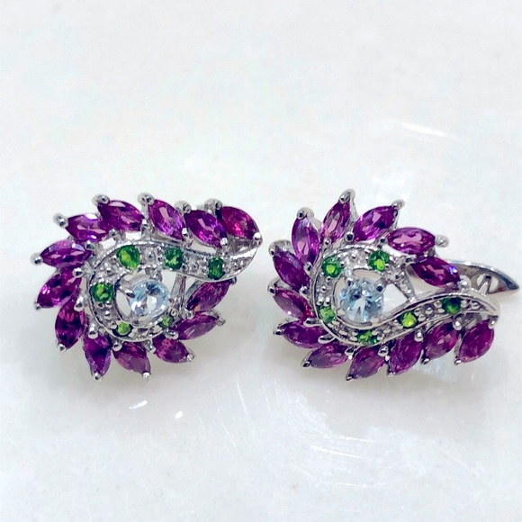 Amethyst Aquamarine 14KGP Earrings - Picture 3 of 7
